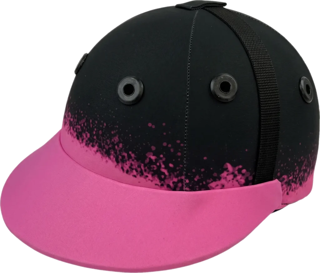 H1 polo helmet, black cover with magenta peak